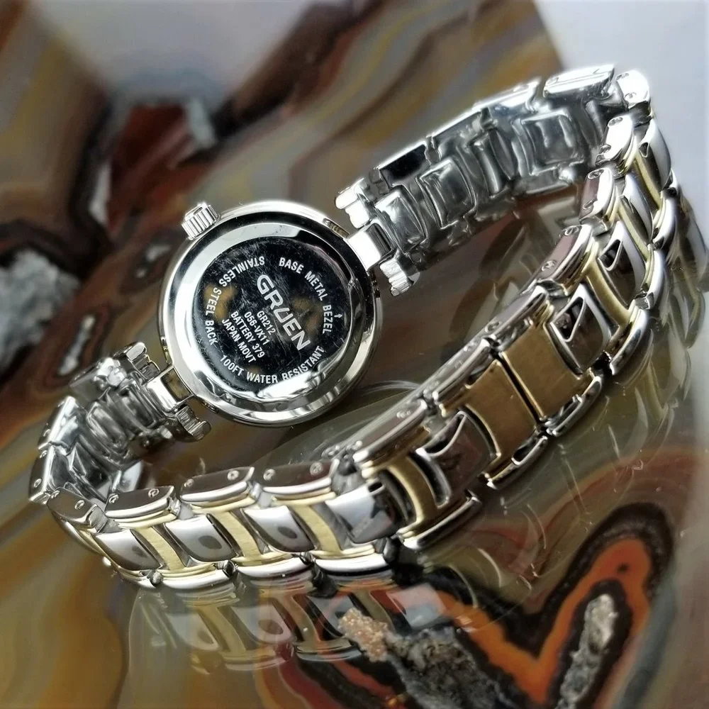 New Vintage Women's GRUEN Gold & Silver Designer Style Bracelet Watch Easy Read
